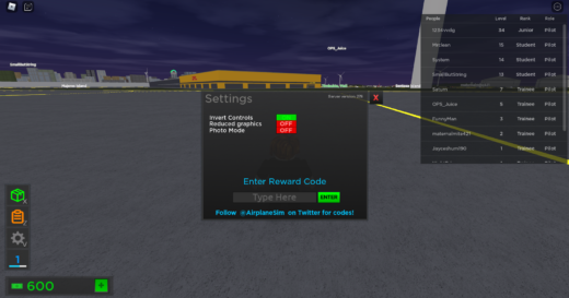 Codes For Airplane Simulator 2023 Roblox